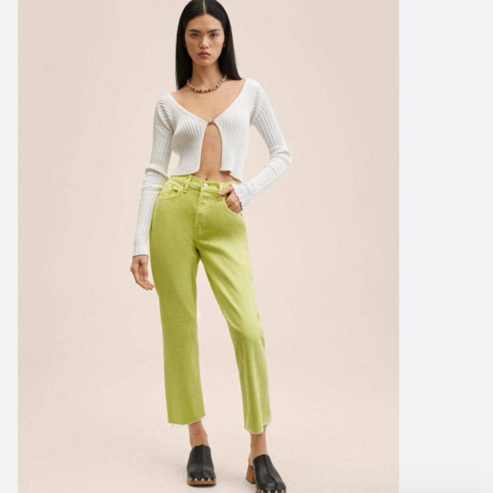 NWT MNG Highwaist straight cropped jeans LIME GREEN